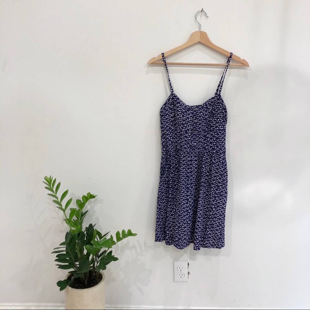 Express Cloud Patterned Navy Blue Button Dress - image 1